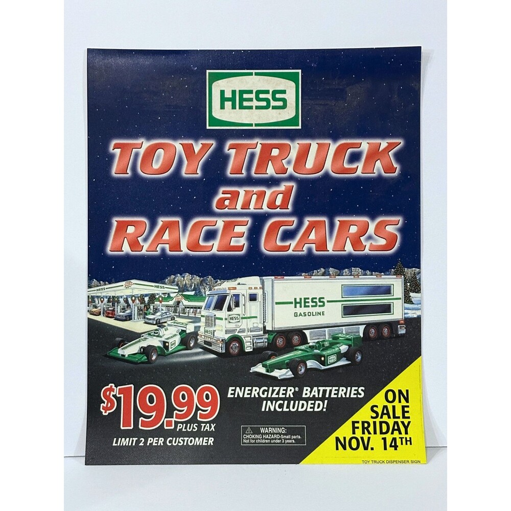 2003 VTG Toy Truck And Race Cars Hess Gasoline Store Advertising Promo Sign